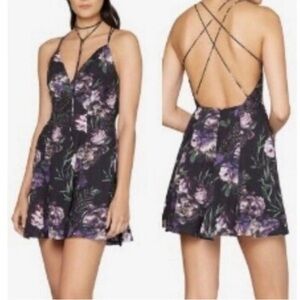 Fame and Partners Black & Purple Floral Mini Dress Sz. 4